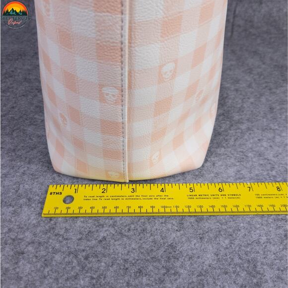 Betsey Johnson Tote Bag Purse W/ Mini Zip Pink White Gingham Plaid Skull Punk - Picture 8 of 16